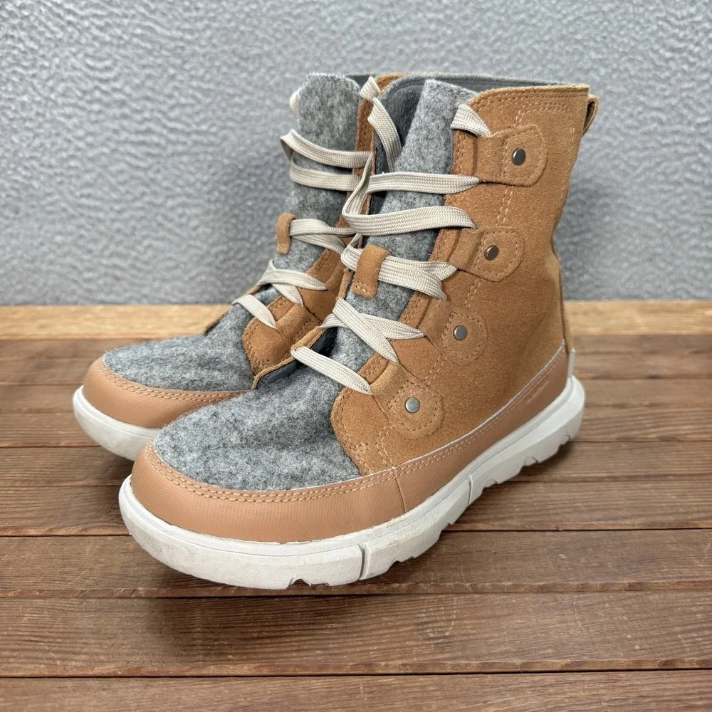 Sorel Boots Womens 7.5 Brown Gray Explorer II‎ Joan Waterproof Boot Outdoors